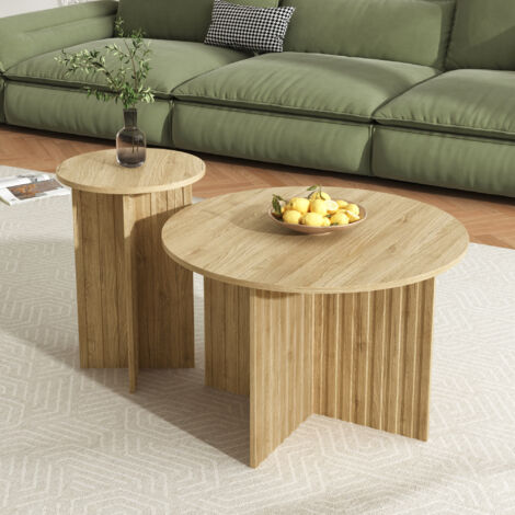 Lot de 2 Tables Basses Rondes en MDF - 76 x 76 x 50 cm - Design Scandinave Moderne, Gain de Place et Stable - pour Salon (1/5)