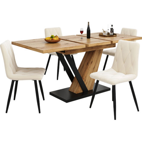 Table à manger extensible 120–160 x 75 x 75,5 cm - pour 4-6 personnes - Bois et MDF - naturel