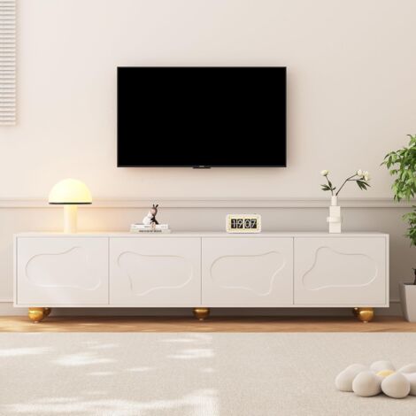 Meuble TV blanc 180 x 40 x 45 cm, meuble tv bas moderne avec 2 grandes armoires et 4 portes, pour téléviseur jusqu'à 75" (1/5)