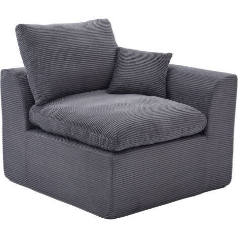 Canapé d’angle modulaire 1 place - Dossier et housse amovibles - Style scandinave décontracté - Velours côtelé - Gris (1/5)