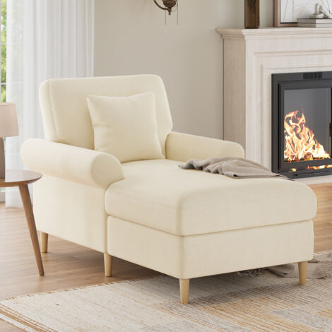 Fauteuil Relax Rembourré 133x87x90cm Canapé-lit 1 Place avec Coussin Confortable, Chaise Longue pour Salon Chambre - Velours Beige (1/5)