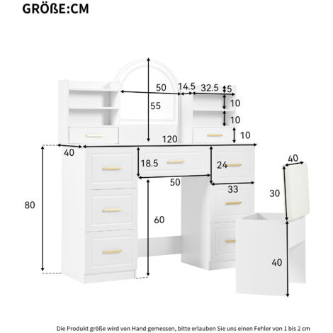 Coiffeuse Multifonction (Comprend un tabouret de maquillage) avec
