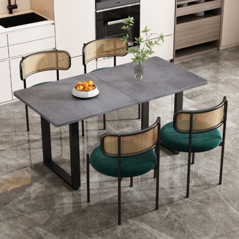 Lot 4 chaises salle à manger rotin 45x40x75 cm, dossier confortable, 4 pieds métal, design moderne pour salon cuisine, velours, vert (1/5)
