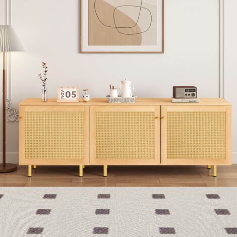 Buffet en rotin à trois portes 180 x 40 x 63 cm Commode Salon aspect bois naturel Meubles de rangement Conception modulaire (1/5)