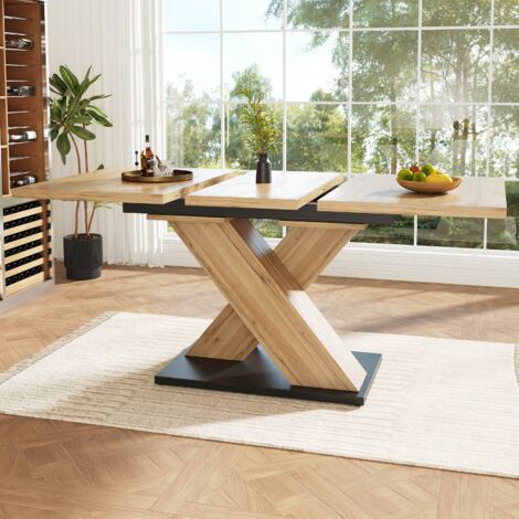 Table à manger extensible 6-8 Personnes 119-158,5 x 80 cm Pieds Croisés Élégants pour Cuisine Salon et Salle à manger Naturel (1/5)