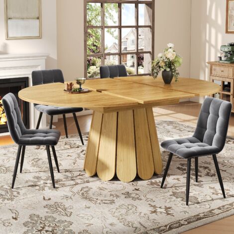 Table à manger en bois extensible 118-158 x 118 cm Table ronde extensible en ovale pour salon cuisine et salle à manger couleur bois