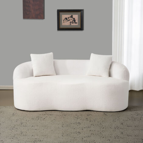 Canapé d'angle incurvé 170 x 89 x 70 cm, accoudoirs ronds, avec 2 coussins,livré monté, Blanc