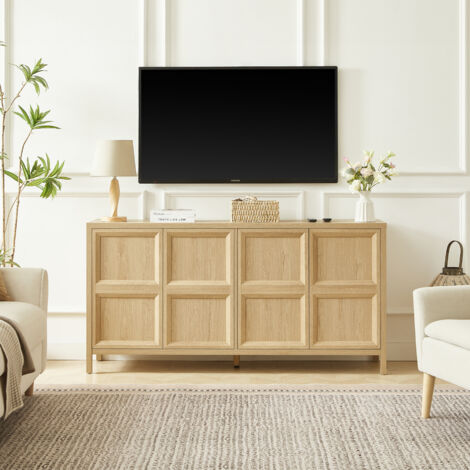 Buffet 160x40x80 cm - 2 Portes à Ouverture Poussoir - Structure Panneaux Haute Densité 3 cm - Antidémarrage - Finition Chêne - Chêne (1/5)