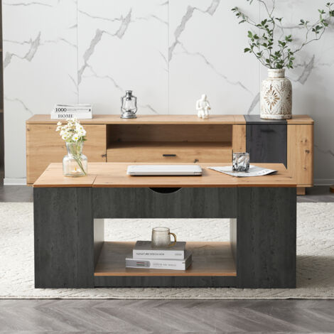 Table basse réglable 109,5 x 59,7 x 43 cm design élégant - espace de rangement sous le plateau - MDF - gris (1/4)