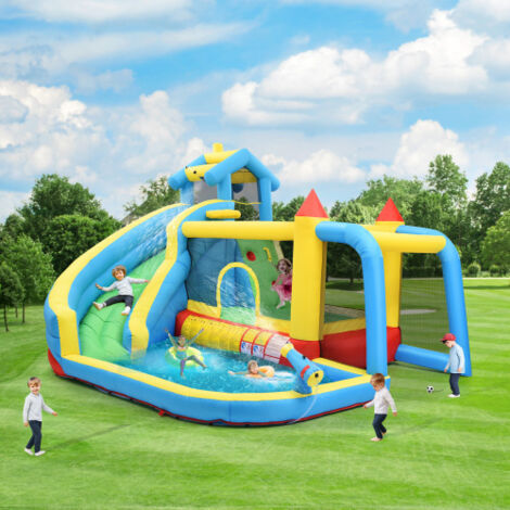Château gonflable enfant 5-en-1 364x315x239cm, toboggan + piscine + filet football, pour 3-10 ans, extérieur