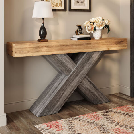 Table console étroite pieds X 140x30x80cm, bois clair, table d'appoint pour entrée et salon