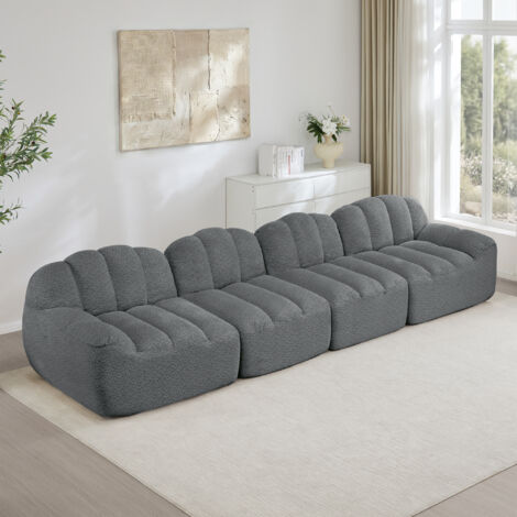 Canapé modulable 4 places 366x104x79cm, structure sans armature en mousse haute densité 32D,Velours côtelé, Gris (1/5)