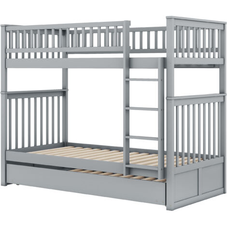 Lit Superposé 90x200cm - En Bois avec Lit Gigogne & Barrières - Pour Enfant, Chambre - Gris (1/5)