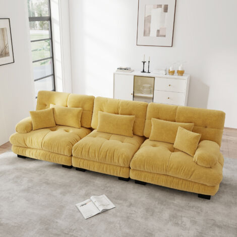 Canapé 3 Places en Chenille confortable 313 × 77 × 81 cm Canapé modulable sectionnel Cloud cadre en bois massif jaune (1/5)