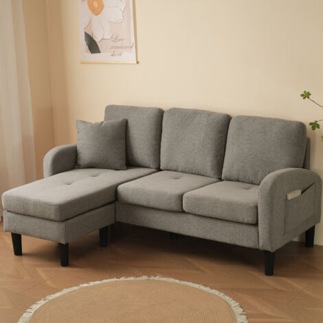 Canapé d'angle en L 166 x 118 x 77 cm Canapé 3 places rembourré confortable tissu respirant en coton et lin Gris foncé (1/5)