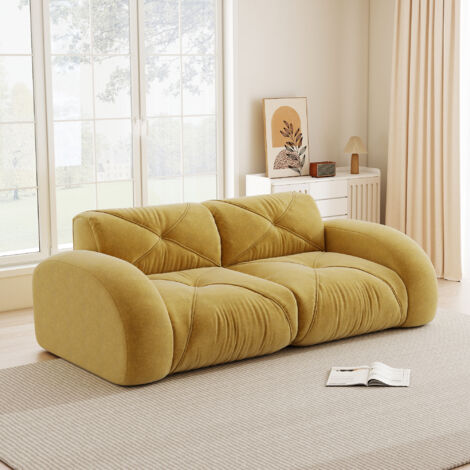 Canapé 2 places en chenille confortable 204 × 95 × 76 cm Canapé modulable Design antidérapante mousse haute densité 32D Jaune (1/5)