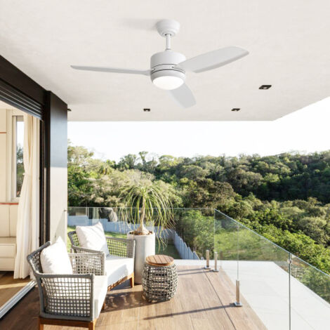 Ventilateur de plafond blanc 117 cm avec lumière LED, moteur DC efficace, 6 vitesses, 3 pales en ABS (1/5)
