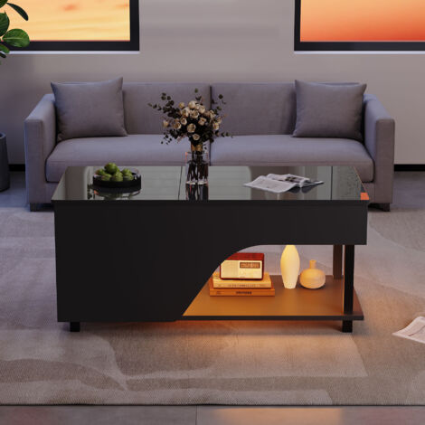 Table Basse Élégante et Pratique - Table Réglable en Hauteur 50x100x46 cm - Espace de Rangement Caché - Design Moderne avec Pieds Métalliques - Noir (1/5)