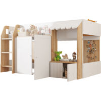 Lit mezzanine 90x200 cm Lit cabane enfant avec rangement ouvert et échelle - Lit mi-hauteur en bois massif - blanc