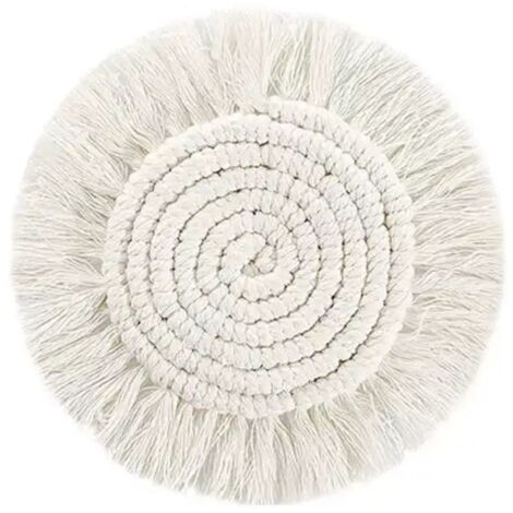Dessous de verre rond en coton tressé fait à la main en macramé bohème antidérapant et réutilisable pour ustensiles de cuisine Blanc (1/4)