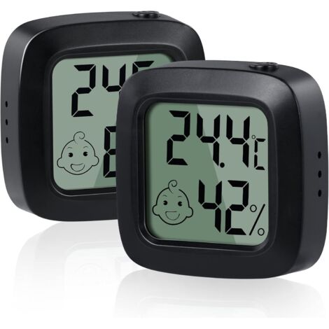 Lot de 2 thermomètres et hygromètres, conversion ℃/℉, adaptés au salon, à l'entrepôt, à la chambre de bébé et au dressing (noir) (1/5)