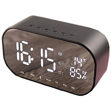 Radio-réveil numérique, haut-parleur Bluetooth sans fil, chargement USB, carte AUX TF, lecture de bureau (noir)