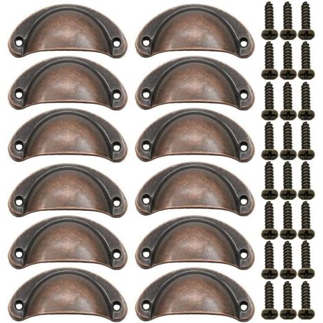 Lot de 12 poignées coquillage vintage pour commode, meuble de cuisine, forme demi-lune, 8,1 cm x 3,5 cm, bronze rouge