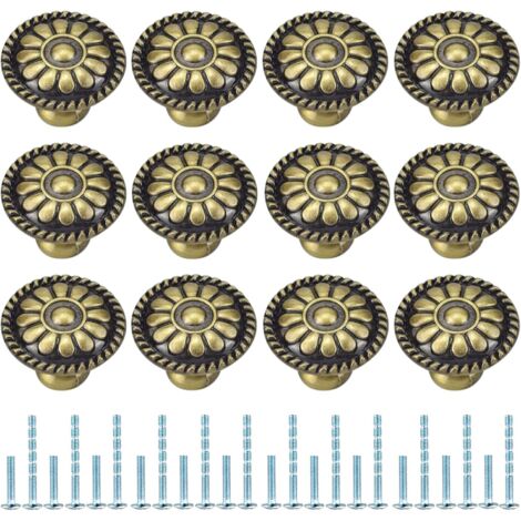 Lot de 12 boutons de tiroir ronds pour meubles, armoires, commodes, portes, bureaux, chambres, placards (Bronze) (1/5)