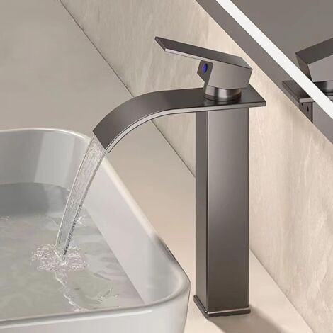 Robinet Salle Bain,Laiton Mitigeur Lavabo Eau Chaude et Froide Disponible,Gris,High (1/4)