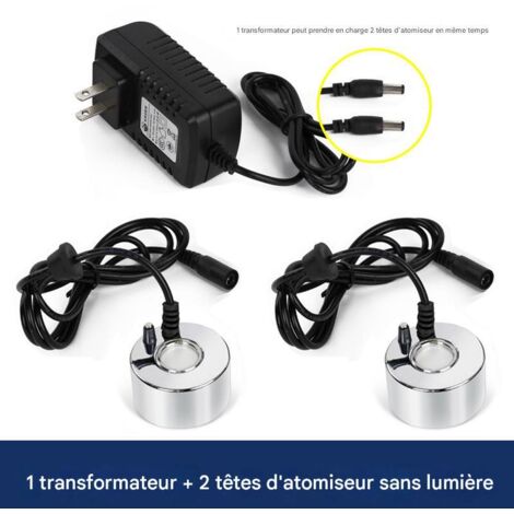 Humidificateur à ultrasons à 2 têtes, une à deux têtes d'atomisation sans lumière + transformateur, grand volume de brume (1/5)