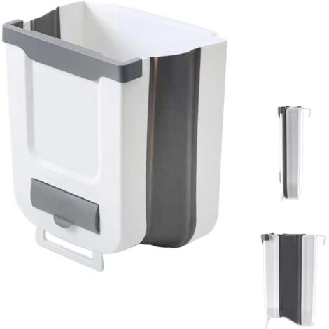 Poubelle de cuisine suspendue, pliable, pour armoires, bureau, salle de bain, 25 x 18,5 x 28 cm, grise (1/5)
