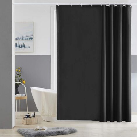 Rideau de douche imperméable, tissu polyester lavable anti-moisissure avec 12 crochets 180x180cm, noir (1/5)