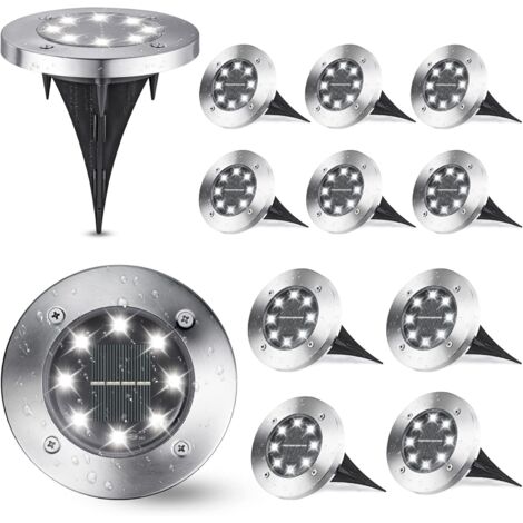 Lot de 12 lampes solaires de jardin blanches, 8 LED 6 000 K, étanches IP65, pour allée, pelouse, patio, cour, piscine (1/5)