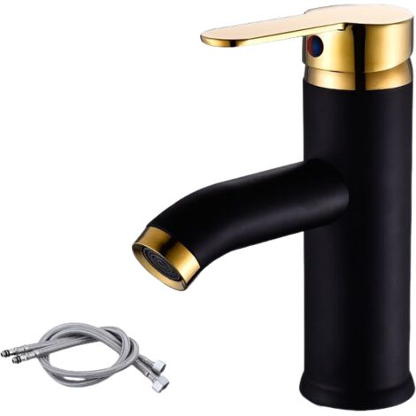 Robinet mitigeur eau chaude et eau froide, robinet de lavabo à levier unique (couleur : noir or version courte) (1/4)