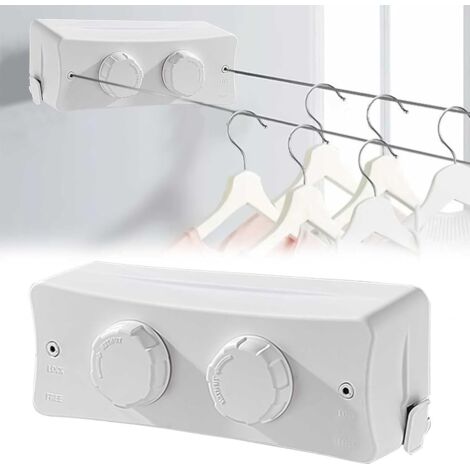 Étendoir à linge rétractable en acier inoxydable, adapté à la chambre, au balcon, au jardin, 5,1 mètres, blanc, double ligne (1/5)