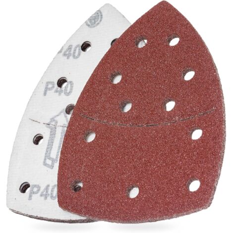 Papier de verre grain 80, tampon de papier de verre triangulaire, fermeture auto-agrippante, 11 trous, rouge, paquet de 100