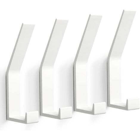 Lot de 4 patères murales modernes pour vestes, manteaux, vêtements, foulards, sacs à main, etc. (Blanc) (1/5)