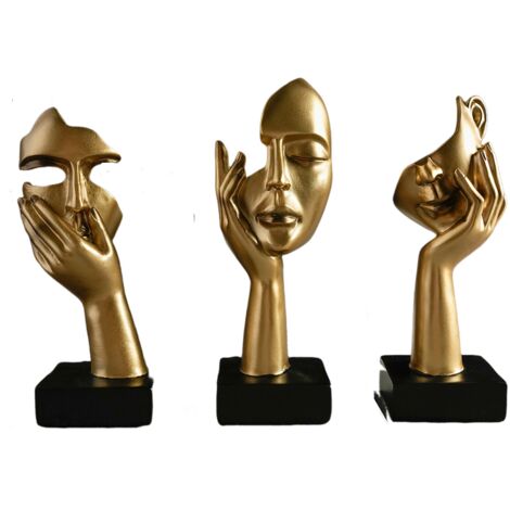 Lot de 3 statues décoratives dorées pour la maison – Visage de femme – Décoration de bureau dorée (1/5)