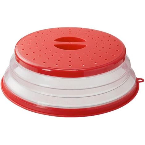 Couvercle pliable pour micro-ondes (26 cm) avec crochet pour fruits, légumes et aliments - Rouge (1/5)