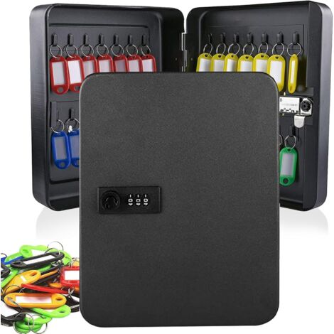 Armoire à clés murale pour 28 clés en acier avec codes combinés, adaptée à une utilisation en extérieur, garage, noire (1/5)