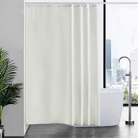 Rideau de douche imperméable, tissu polyester lavable anti-moisissure avec 12 crochets 180x180cm, beige (1/5)