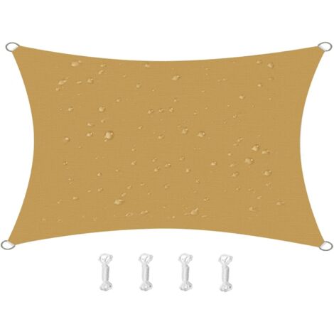 Voile d'ombrage rectangulaire, imperméable, coupe-vent et anti-UV pour patio, jardin, terrasse 2x4m jaune sable (1/5)