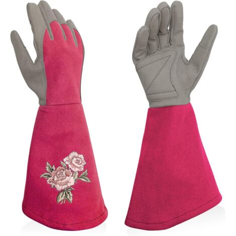Gants de jardinage pour femme, résistants aux perforations, adaptés au jardinage, rose rouge, taille S (1/4)