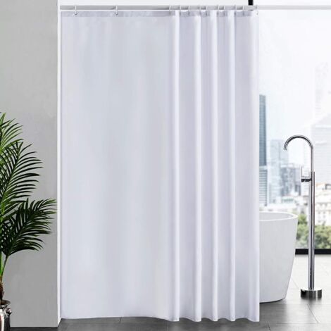 Rideau de douche imperméable, tissu polyester lavable anti-moisissure avec 12 crochets 180x180cm, blanc (1/5)