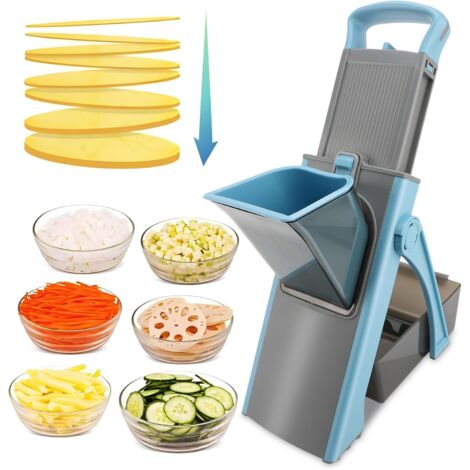 Coupe-légumes manuel multifonction avec épaisseur réglable : déchiqueter, trancher, effilocher, couper en dés (bleu)