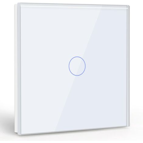Interrupteur tactile monocommande à 1 position, interrupteur à lumière blanche avec affichage LED, - aucun fil neutre requis, blanc (1/5)