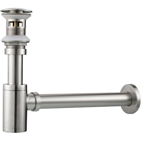 Siphon d'évier en acier inoxydable avec bouchon - Siphon universel - Bonde - Pop-up (kit brossé avec trop-plein) (1/5)