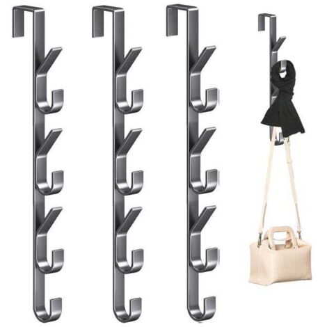 Lot de 4 crochets de porte - 7 crochets, cintres multi-usages, crochets de rangement verticaux pour vêtements et chapeaux, gris pistolet (1/5)