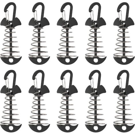 Lot de 10 ancres coupe-vent en alliage d'aluminium avec boucle à ressort, pour camping en plein air, portables, noires (1/5)