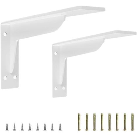 Lot de 2 supports d'étagère en métal robuste en forme de L, support triangulaire pour montage mural, blanc, 20 cm (1/5)